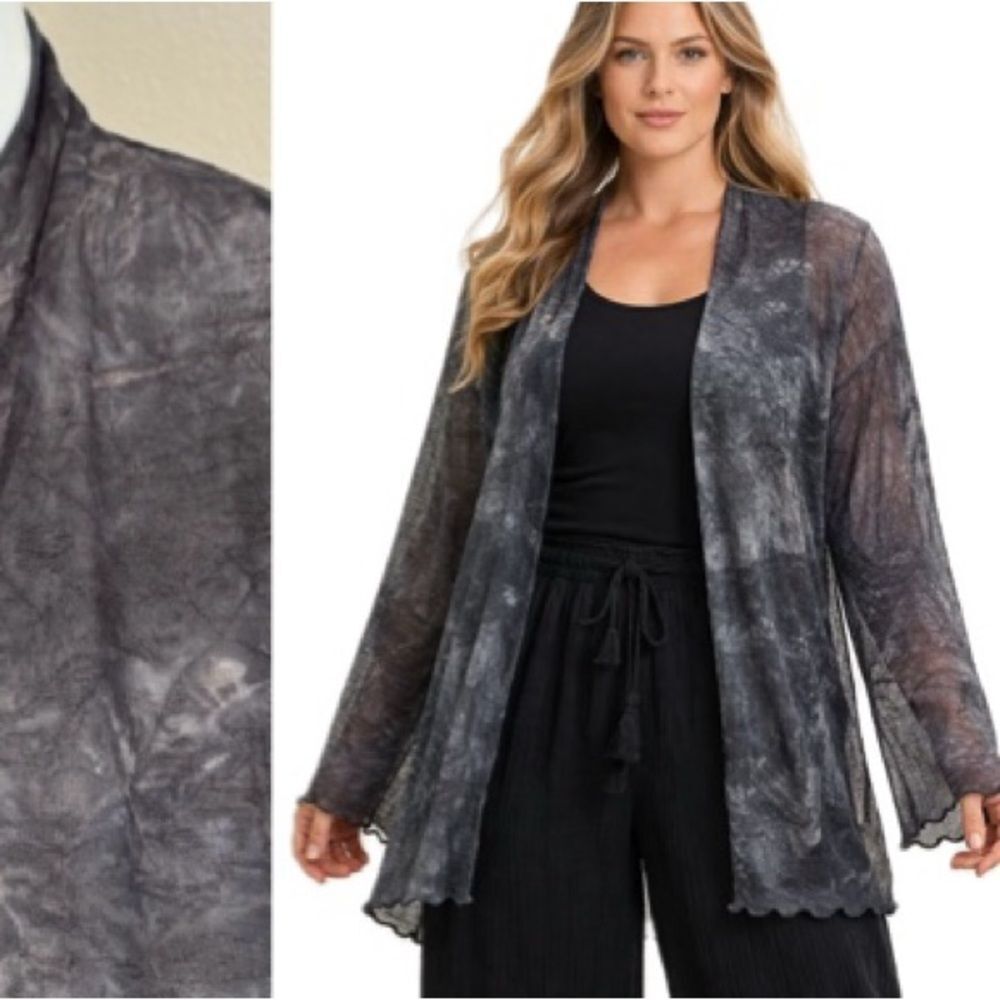 Serendipity Maui Dark Tie Dye Cardigan Size XL Sheer Lettuce Hem Fairy Grunge